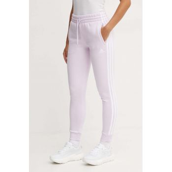 adidas pantaloni de trening Essentials culoarea violet, cu imprimeu, JG1298