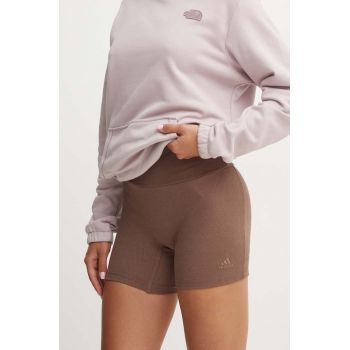 adidas pantaloni scurti All SZN femei, culoarea maro, neted, high waist, IY6742