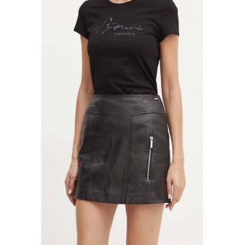 Armani Exchange fusta de piele culoarea negru, mini, drept, 6DYN50 YLP3Z