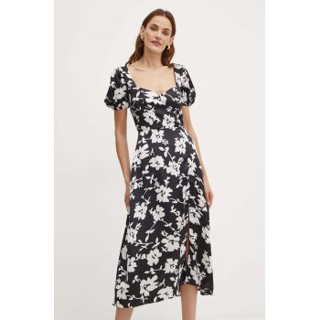 Bardot rochie GILLIAN culoarea negru, midi, evazati, 59235DB1