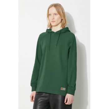 Fjallraven hanorac de bumbac Vardag Hoodie W femei, culoarea verde, cu glugă, neted, F86987.679