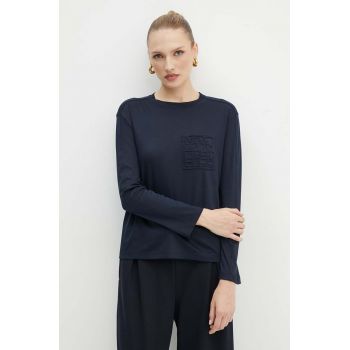 Max Mara Leisure longsleeve femei, culoarea albastru marin, 2426946088600