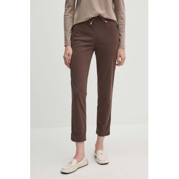 Max Mara Leisure pantaloni femei, culoarea maro, drept, high waist, 2426136028600