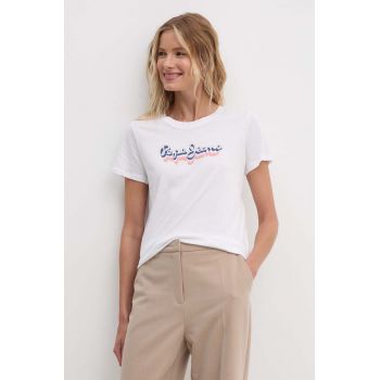 Pepe Jeans tricou din bumbac ENARA femei, culoarea alb, PL505879