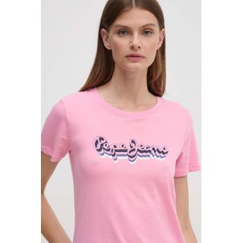 Pepe Jeans tricou din bumbac ENARA femei, culoarea roz, PL505879