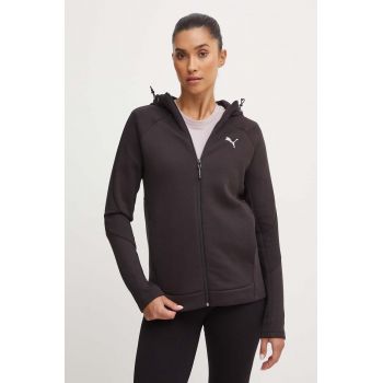 Puma bluza femei, culoarea negru, cu glugă, neted, 681670