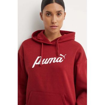 Puma bluza femei, culoarea rosu, cu glugă, cu imprimeu, 681534