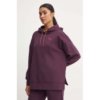 Puma bluza femei, culoarea violet, cu glugă, neted, 626636