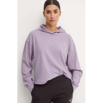 Puma bluza femei, culoarea violet, cu glugă, neted, 682503