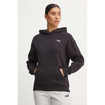 Puma hanorac de bumbac femei, culoarea negru, cu glugă, neted, 682719