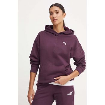 Puma hanorac de bumbac femei, culoarea violet, cu glugă, neted, 682719