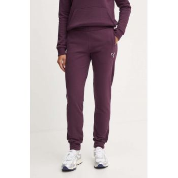 Puma pantaloni de trening din bumbac culoarea violet, neted, 676805