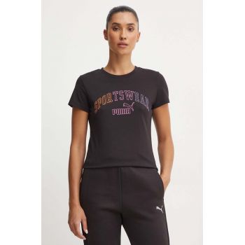 Puma tricou din bumbac femei, culoarea negru, 682986