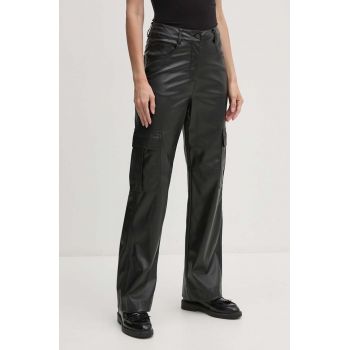 Sisley pantaloni femei, culoarea negru, drept, high waist, 45FSLF05N