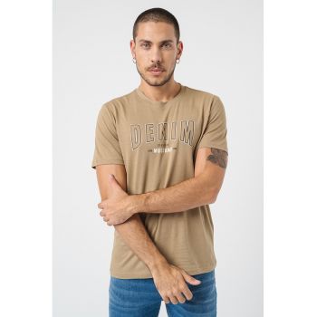 Tricou de bumbac cu decolteu la baza gatului