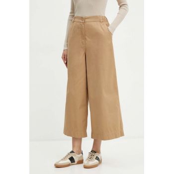 Weekend Max Mara pantaloni de bumbac culoarea bej, lat, high waist, 2425136101600