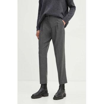 Weekend Max Mara pantaloni de lana culoarea gri, drept, high waist, 2425136132600