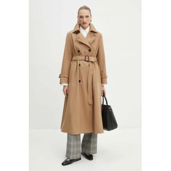 Weekend Max Mara trenci cu amestec de lână culoarea maro, de tranzitie, cu doua randuri de nasturi, 2425026021600