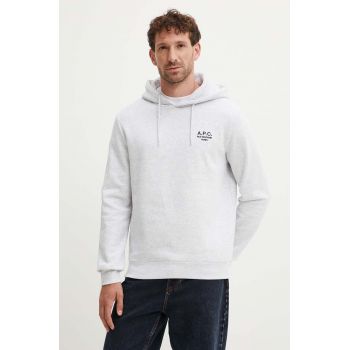 A.P.C. bluza hoodie standard rue madame GOTS culoarea gri, cu glugă, melanj, COHBV.M27914