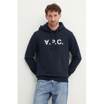 A.P.C. hanorac de bumbac hoodie standard grand vpc GOTS culoarea albastru marin, cu glugă, cu imprimeu, COHBN.M27908