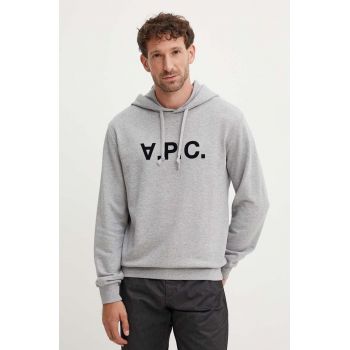 A.P.C. hanorac de bumbac hoodie standard grand vpc GOTS culoarea gri, cu glugă, cu imprimeu, COHBN.M27908