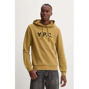 A.P.C. hanorac de bumbac hoodie standard grand vpc GOTS culoarea verde, cu glugă, cu imprimeu, COHBN.M27908