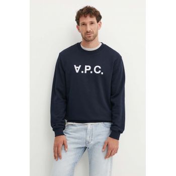 A.P.C. hanorac de bumbac sweat standard grand vpc GOTS culoarea albastru marin, cu imprimeu, COHBN.M27907