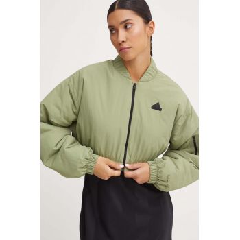 adidas geaca City Escape femei, culoarea verde, de tranzitie, oversize, IW5224