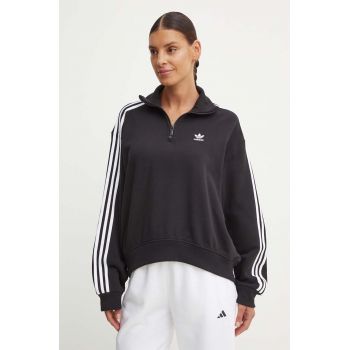 adidas Originals hanorac de bumbac femei, culoarea negru, cu imprimeu, IY7258