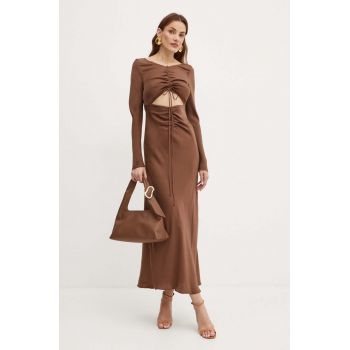 Bardot rochie DARING culoarea maro, maxi, evazati, 59388DB