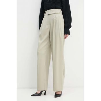 IRO pantaloni de lana culoarea verde, lat, high waist, WP23ALLIRA