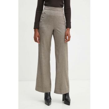 Marella pantaloni din lana culoarea maro, drept, high waist, 2423136152200