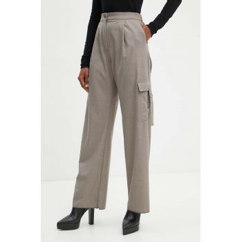 Marella pantaloni femei, culoarea bej, drept, high waist, 2423136024200