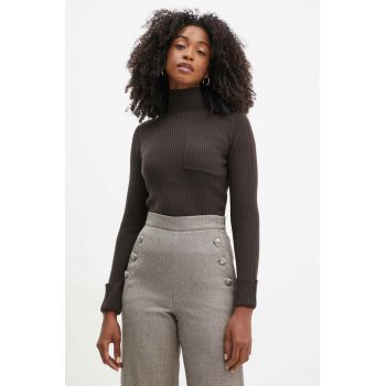 Marella pulover de lana femei, culoarea maro, light, cu turtleneck, 2423366335200