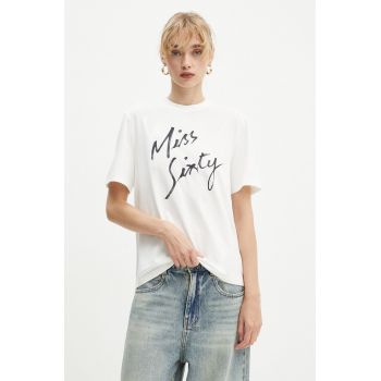 Miss Sixty tricou din amestec de mătase culoarea bej, 6L3SJ3780000