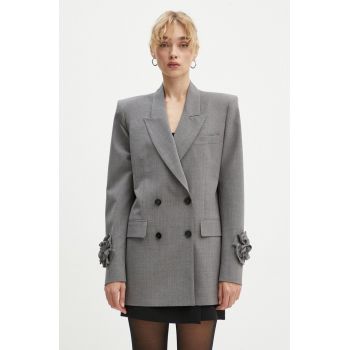 MSGM sacou de lână culoarea gri, cu doua randuri de nasturi, neted, 3741MDG18X.247506