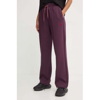 Puma pantaloni de trening culoarea bordo, neted, 626638