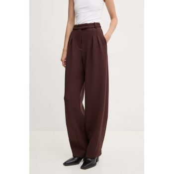 Remain pantaloni Soft Cocoon Pants femei, culoarea maro, lat, high waist, 501927578