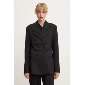 Remain sacou din lana Fitted Blazer culoarea negru, cu doua randuri de nasturi, neted, 501915100