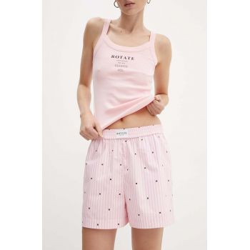 Rotate pantaloni scurti din bumbac culoarea roz, modelator, high waist