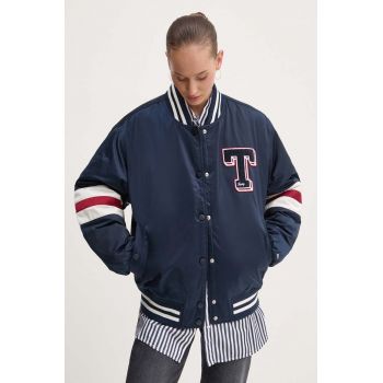 Tommy Jeans geaca bomber femei, culoarea albastru marin, de tranzitie, oversize, DW0DW18306