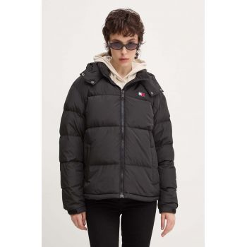 Tommy Jeans geaca de puf femei, culoarea negru, de iarna, oversize, DW0DW18610