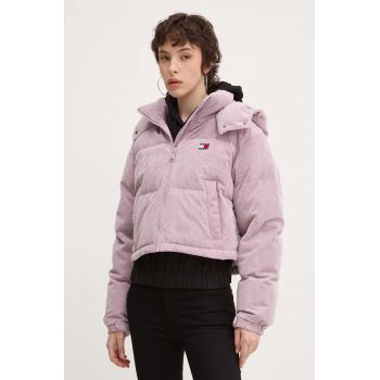 Tommy Jeans geaca de puf femei, culoarea violet, de iarna, oversize, DW0DW18297