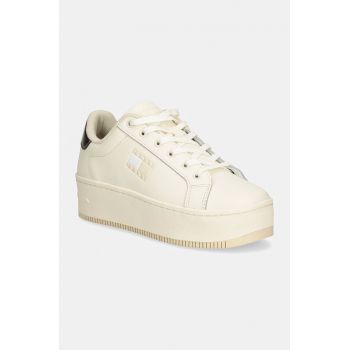 Tommy Jeans sneakers din piele TJW FLATFORM SNEAKER METALLIC culoarea bej, EN0EN02711