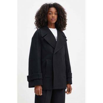 Victoria Beckham geaca de lana culoarea negru, de tranzitie, oversize, 1124WCT004733C