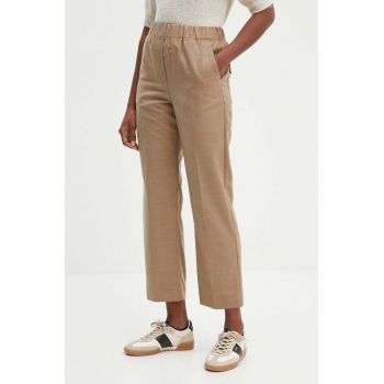 Weekend Max Mara pantaloni de lana culoarea bej, lat, high waist, 2425136052600