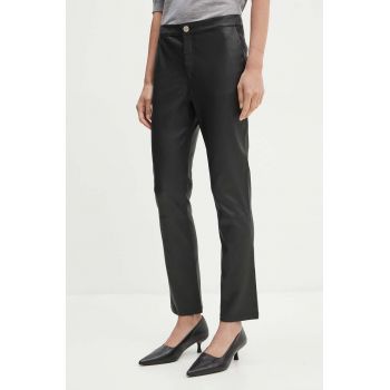 2NDDAY pantaloni de piele 2ND Leya - Refined Stretch Le femei, culoarea negru, drept, high waist, 2000562673