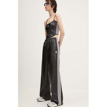 adidas Originals pantaloni Firebird Pleather Pant femei, culoarea negru, lat, high waist, IY7245