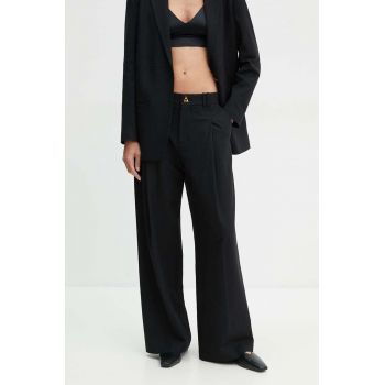 AERON pantaloni femei, culoarea negru, lat, high waist, CRPA249474