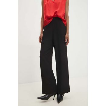 Answear Lab pantaloni din in culoarea negru, drept, high waist